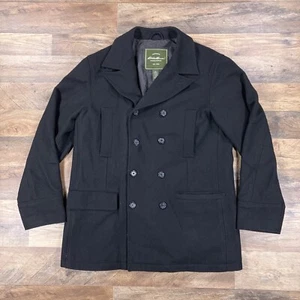 Eddie Bauer Peacoat Mens Large Black Wool Blend Military Button - Picture 1 of 11