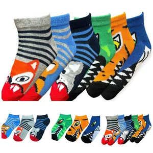 6 Pairs Unisex Animal Faces Ankle Socks Kids Boys Girls Children's Cotton Rich - Picture 1 of 3