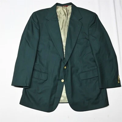 Vtg USA Made Corbin 44R Green Wool Hopsack Gold Button Mens Blazer Sport Coat - Image 1 of 4