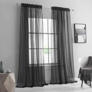 Black Extra Long Sheer Curtains 120 Inch Length for Bedroom - 2 Story Curtains R - Picture 1 of 7