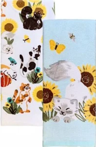 2er Set verschiedene bedruckte Baumwolltücher (16,5"x26") HERBST, KATZEN & SONNENBLUMEN, KO - Bild 1 von 5