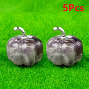 5Pcs 30x22mm Natural Amethyst Handmade Carved Pumpkin Halloween Decor HT2416 - Picture 1 of 7