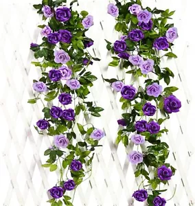 JUSTOYOU 2 Pack (15.8FT) Fake Rose Garland, Artificial Vines Purple - Picture 1 of 6