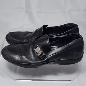 Prada Men UK10.5 US 11.5 Black Leather Spazzolato Rois Buckle Sport Loafers Worn - Picture 1 of 21