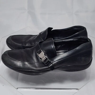 Prada Men UK10.5 US 11.5 Black Leather Spazzolato Rois Buckle Sport Loafers Worn - Image 1 of 4