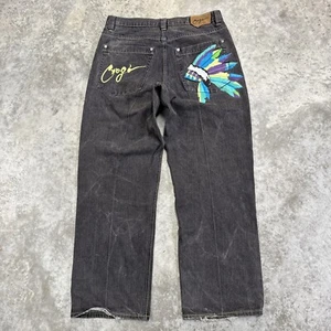 COOGI Y2K Jeans Mens 36x34 Black Embroidered Baggy Wide Leg Hip Hop Skate Grunge - Picture 1 of 12