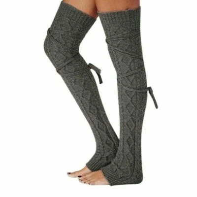 Mujeres Invierno Calentador de Piernas Cable Tejido Dama Sobre la Rodilla Calcetines Leggings Crochet Foto 1 de 4