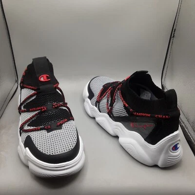 Zapatillas Champion Meloso Flux para niños 7 jóvenes grandes negras concreto rojo. D684 Foto 1 de 4