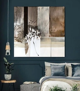 Minimalist modern cozy Original Abstract Painting brown white hand painted - Picture 1 of 13
