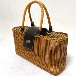 Burberry Blue Label Basket Bag Turnlock Rattan Leather Nova Check Authentic Rare - Picture 1 of 15