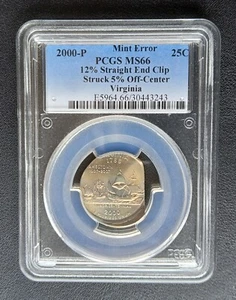 RARE 5% O/C 12% Straight Clip 2000 VIRGINIA 25C PCGS MS66 GEM PICTURES INCLUDED - Picture 1 of 2