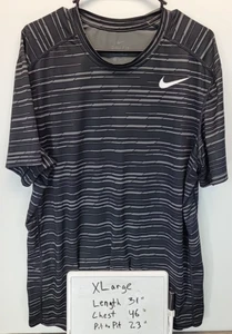 Nike Dri Fit Mens XL Short Sleeve Crew Neck Striped Black Gray Shirt - Picture 1 of 10