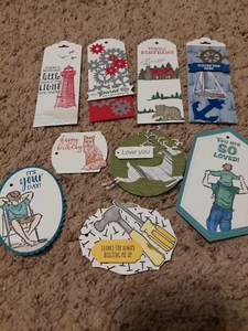 Set of 9 Masculine Handmade Stampin Up 3D Embellished Birthday Fathers Gift Tags - Picture 1 of 1