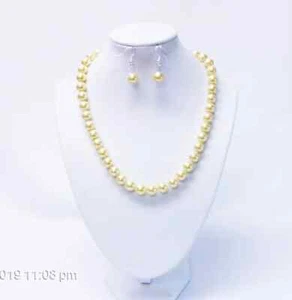 10mm Yellow Glass Pearl w/Crystal Seed Beads Necklace/Earrings Set - Picture 1 of 10