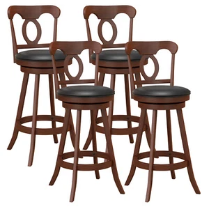 Set of 4 Bar Stools 30" Swivel Bar Height Chairs with Footrest for Kitchen Pub - Picture 1 of 8