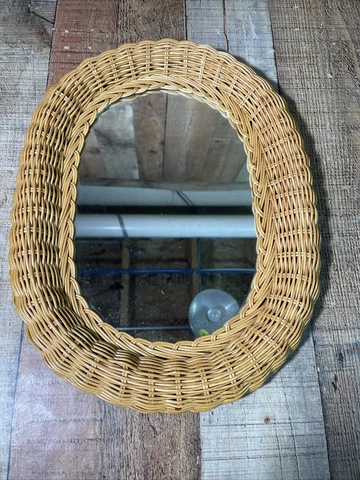 Vintage Wicker Oval Accent Wall Mirror 12"x16"x1.5" Natural- Wicker Cover