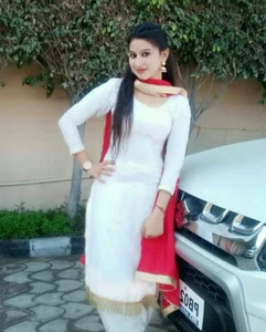Attractive White Rayon Punjabi Salwar Kameez Patiala Suit Dress For Women & Girl - Picture 1 of 3
