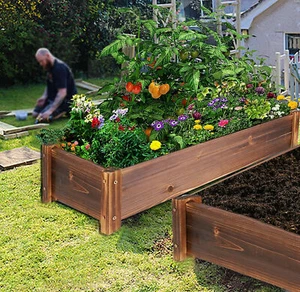 Large Rectangular Wooden Planters Garden Outdoor Flower Plant Herbs Pot Boxes - Picture 1 of 12