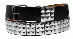 Punk Rock Silver Black Metal Rivets Pyramid Studs Black Leather Belt with Buckle - Picture 1 of 2