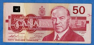 Canada $50 1988 BC-59aA / P-98a Circulated Replacement Note EHX3621731 SNOW OWL - Image 1 of 3