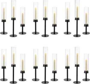 NUPTIO Candle Sticks Holder 18 Pcs Hurricane Candle Holders Black Glass Candle - Picture 1 of 8