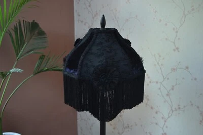 Gothic lotus black burn-out velvet hand-stitched table lampshade floor lampshade - Image 1 of 4