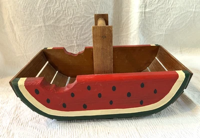 复古 20 世纪 80 年代西瓜木板条篮子农舍风格手绘 — 第 1/4 张图片