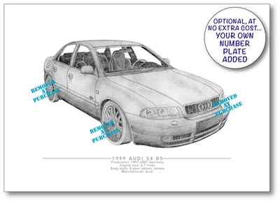 Audi S4 B5 hand-drawn A5 personalised print - Image 1 of 3