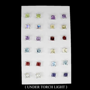 Orecchini Argento Sterling 925 Quadrati Iolite Topazio Peridoto 12 Paia Gemma Nascita - Foto 1 di 14