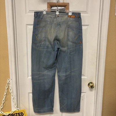 Jeans masculino vermelho índigo tamanho 40 jeans industrial Y2K vintage skatercore azul grunge - Imagem 1 de 4