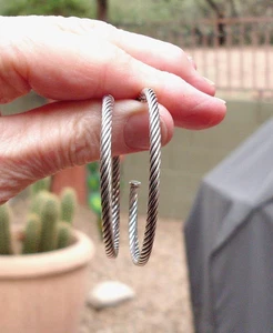 Current Item - David Yurman Cable Hoop Earrings - 2 Inches - DY Backs - 14K/925 - Picture 1 of 11