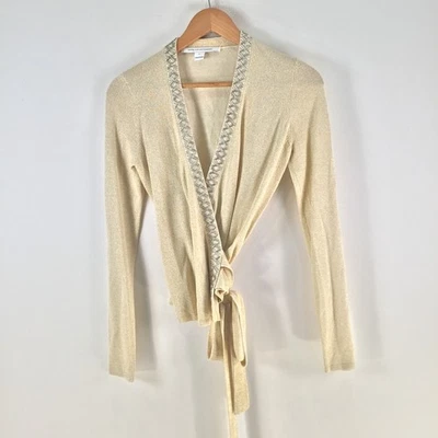 Diane Von furstenberg womens knit wrap top size S beige long sleeve beads 123088 - image 1 of 4