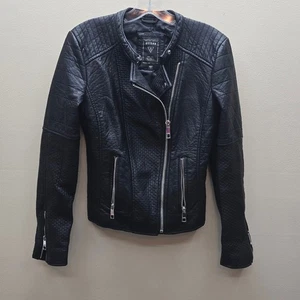 Guess Jazmine Saint Moto Vegan Leather Jacket Biker Classic Black Size Small - Picture 1 of 10