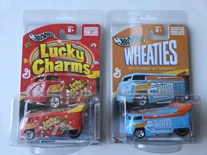 2 Hot Wheels Lucky Charms Wheaties Custom VW Drag Bus Real Rider & Case New 2003 - Picture 1 of 9
