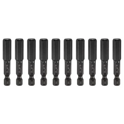 10pcs 8mm Metric Hex Head Wrench Drill Bit 50mm Length Magnetic Bits, Black - Image 1 of 4