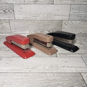 3 Vintage Swingline Cub Staplers Red Tan Black Working Office Retro Quality USA - Picture 1 of 15