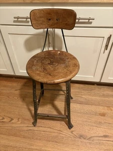 Vintage 50's Hallowell Rustic Industrial Drafting Chair Metal Wood USA - Picture 1 of 10