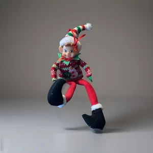 GROßE 13" Vintage Stil bewegliche Weihnachtselfe Dekoration Ornament - GLÜCKLICH!! - Bild 1 von 4