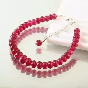 925 Sterling Silver Natural Ruby Bracelet Jewelry Beads Rondelle Gemstone, 6-8mm - Picture 1 of 4