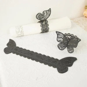 12 BLACK Laser Cut Butterfly NAPKIN RINGS Wedding Party Gift Events Decorations - Picture 1 of 8