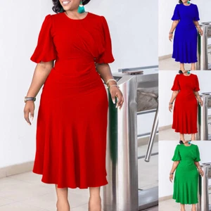 Plus Size Womens Half Sleeve Solid Maxi Dress Ladies Casual Loose Summer Dresses - Picture 1 of 21