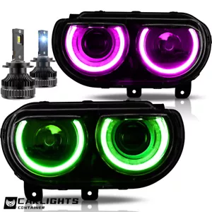 VLAND RGB Headlights+LED Bulbs For Challenger hellcat 2008-2014 Front Lamps Kits - Foto 1 di 12