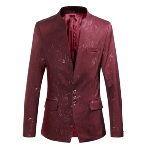 Men's Long sleeve Printed Slim Fit Single Breasted Stand collar Blazer Jacket L - Picture 1 of 19