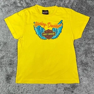 Harley Davidson Shirt Youth Medium Yellow Double Sided Graphic Tee Girls Kids - Picture 1 of 18