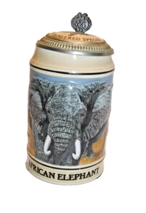 Budweiser Endangered Species African Elephant Stein 1991 Lidded Beer Collectible - Picture 1 of 3