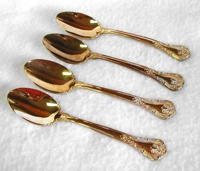Cuatro cucharas de sopa ovaladas GRAND MASTER de GODINGER dorado electroplato floral Foto 1 de 3