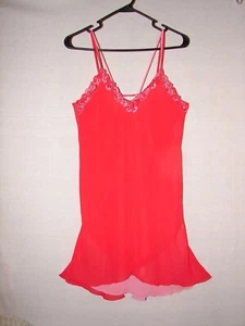 Inner Self rotes Nachthemd gefüttert mit rosa Spitzenbesatz Kleid Gr. Small - Bild 1 von 6