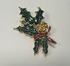 Gold Tone Holly Berry Brooch Pin Red Green Enamel