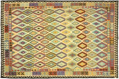 Afghan Maimana Kelim Teppich Handgewebt 250x350 Bunt Geometrisch Orient Wolle - Bild 1 von 4