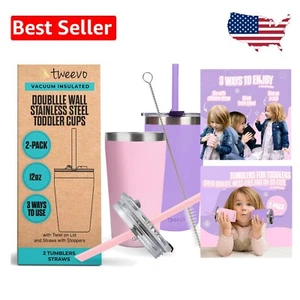 Double Wall Sippy Cups for Kids - Stainless Steel with Straws - 12oz, 2 Pack - Picture 1 of 9
